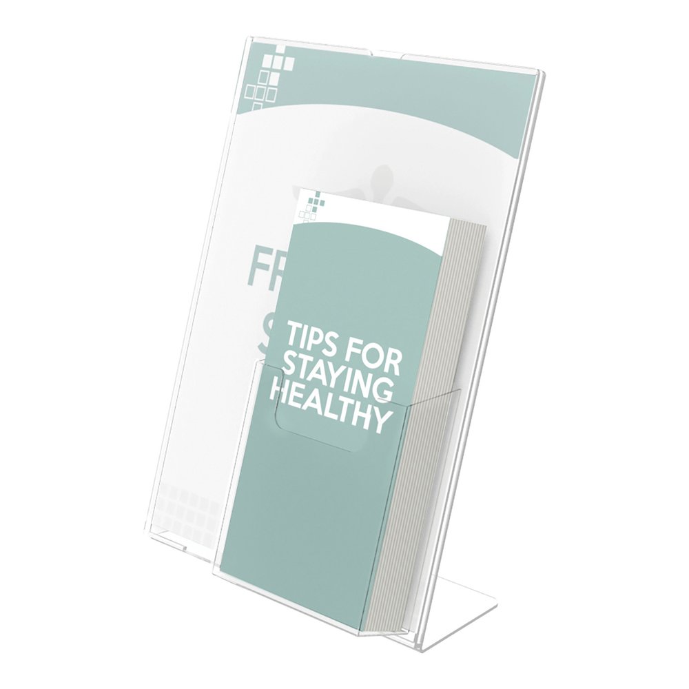 Deflecto 4" Pocket Slanted Plastic Sign Holder - 11" Width x 8.5" Height - Rectangular Shape - Plastic - Clear - 1 Each. Picture 7