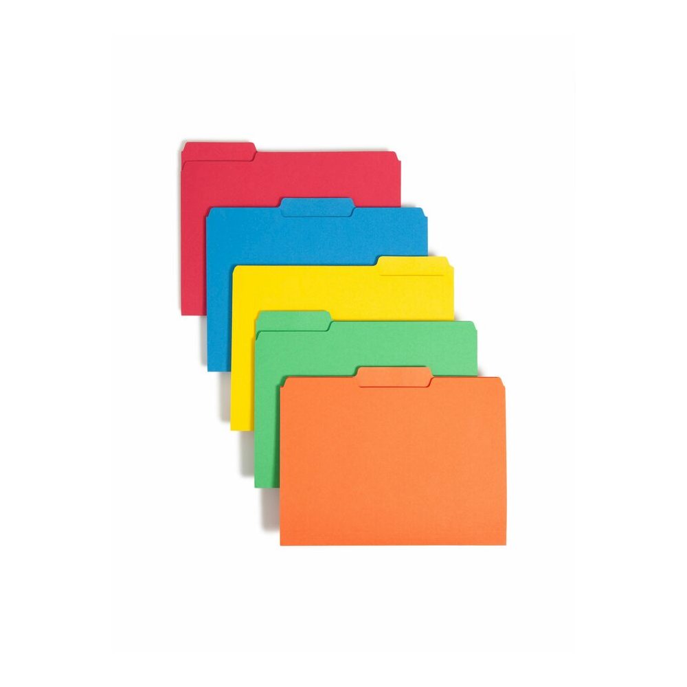 Smead 1/3 Tab Cut Letter Recycled Interior File Folder - 8 1/2" x 11" - 3/4" Expansion - Top Tab Location - Assorted Tab Position - 11 pt. - 1 Plys - Green, Orange, Red, Sky Blue, Yellow - 10% Recycle. Picture 8