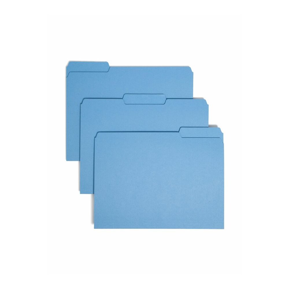 Smead 1/3 Tab Cut Letter Recycled Interior File Folder - 8 1/2" x 11" - 3/4" Expansion - Top Tab Location - Assorted Tab Position - 11 pt. - 1 Plys - Paper - Blue - 10% Recycled - 100 / Box. Picture 8