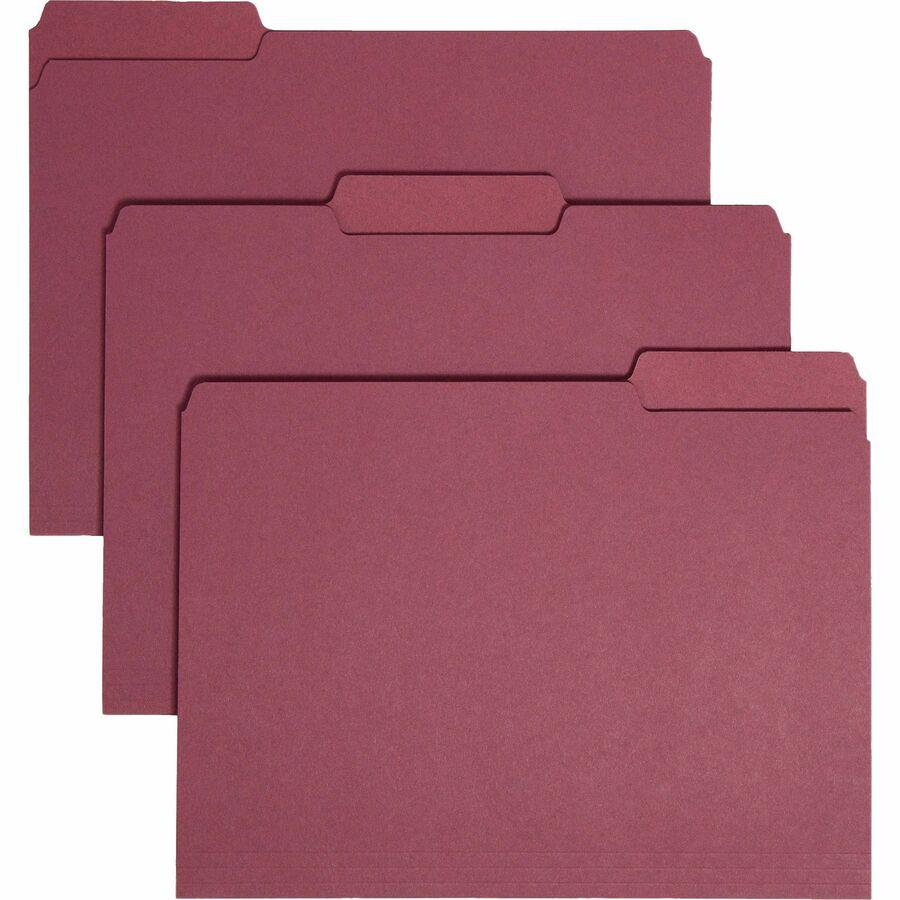 Smead 1/3 Tab Cut Letter Recycled Hanging Folder - 8 1/2" x 11" - 3/4" Expansion - Top Tab Location - Assorted Position Tab Position - Maroon - 10% Recycled - 100 / Box. Picture 9