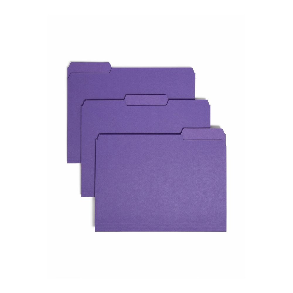 Smead 1/3 Tab Cut Letter Recycled Interior File Folder - 8 1/2" x 11" - 3/4" Expansion - Top Tab Location - Assorted Tab Position - 11 pt. - 1 Plys - Paper - Purple - 10% Recycled - 100 / Box. Picture 7