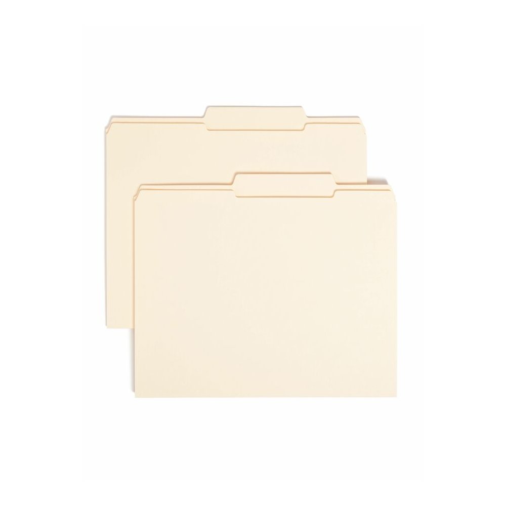Smead 2/5 Tab Cut Letter Recycled Top Tab File Folder - 8 1/2" x 11" - 3/4" Expansion - Top Tab Location - Right of Center Tab Position - 11 pt. - 2 Plys - Manila - Rounded Corner, Durable, Reinforced. Picture 5