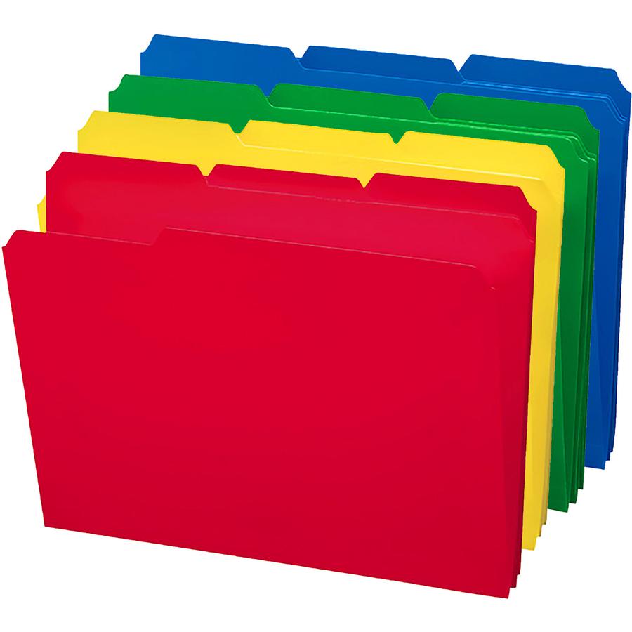 Smead 1/3 Tab Cut Letter Top Tab File Folder - 8 1/2" x 11" - 3/4" Expansion - Top Tab Location - Assorted Tab Position - 17 pt. - Polypropylene - Blue, Green, Yellow, Red - 24 / Box. Picture 11