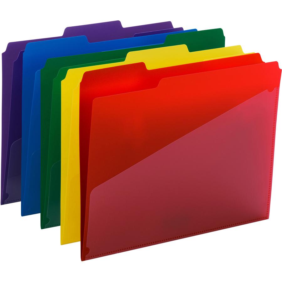 Smead 1/3 Tab Cut Letter Top Tab File Folder - 8 1/2" x 11" - 3/4" Expansion - Top Tab Location - Assorted Position Tab Position - Polypropylene - Blue, Green, Red, Yellow, Purple - 30 / Box. Picture 11