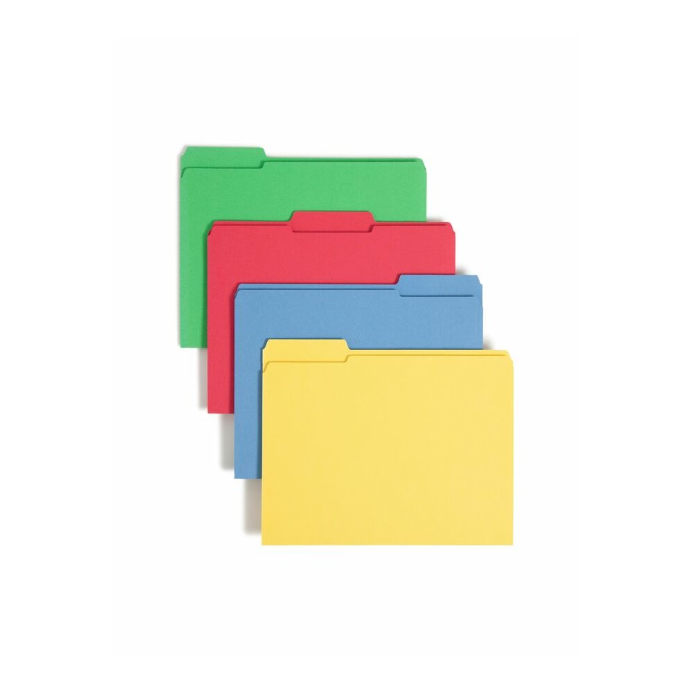 Smead Colored 1/3 Tab Cut Letter Recycled Top Tab File Folder - 8 1/2" x 11" - 3/4" Expansion - Top Tab Location - Assorted Tab Position - 11 pt. - 2 Plys - Blue, Green, Red, Yellow - Reinforced Tab -. Picture 6