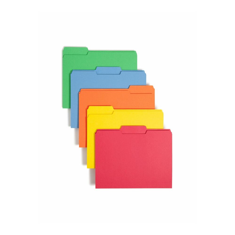 Smead 1/3 Tab Cut Letter Recycled Top Tab File Folder - 8 1/2" x 11" - 3/4" Expansion - Top Tab Location - Assorted Tab Position - 11 pt. - 1 Plys - Blue, Green, Orange, Red, Yellow - Rounded Corner -. Picture 7
