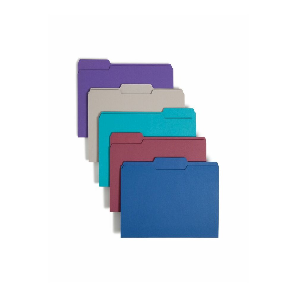 Smead 1/3 Tab Cut Letter Recycled Top Tab File Folder - 8 1/2" x 11" - 3/4" Expansion - Top Tab Location - Assorted Tab Position - 11 pt. - 1 Plys - Assorted - Rounded Corner - 10% Recycled - 100 / Bo. Picture 7