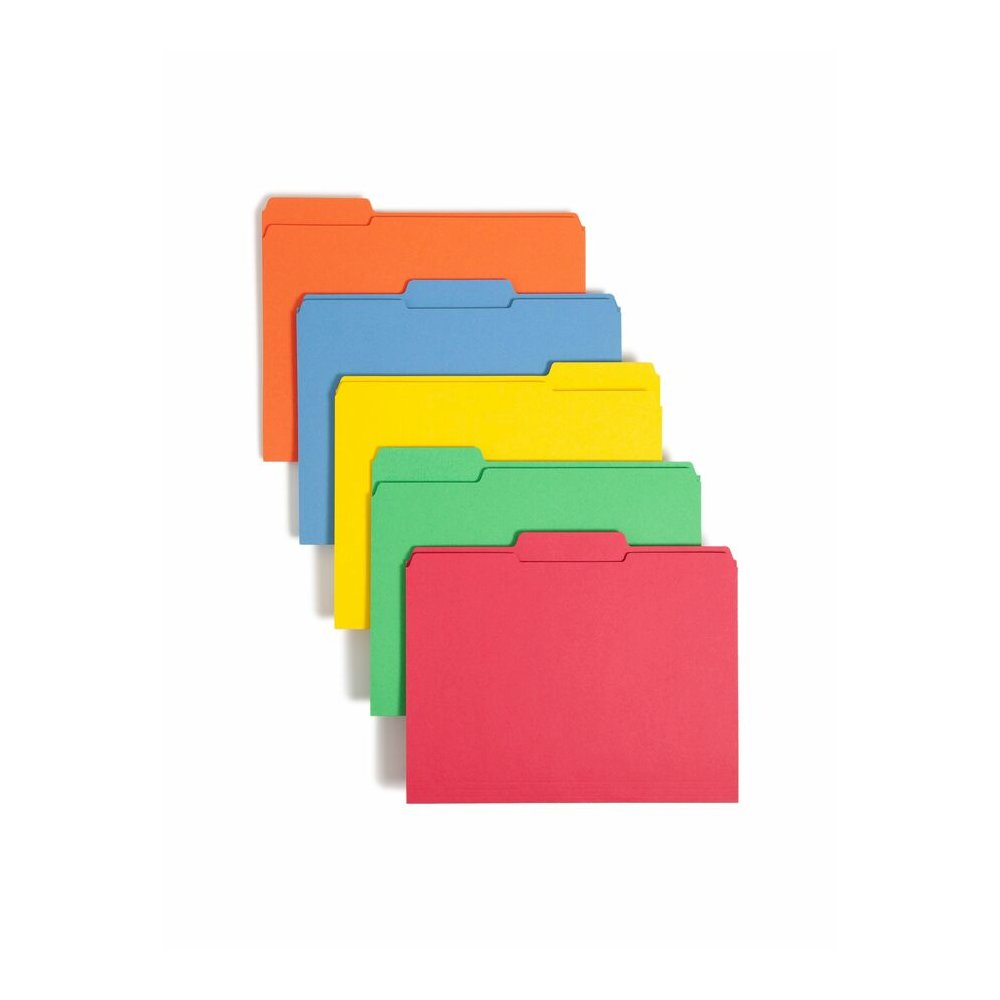 Smead Colored 1/3 Tab Cut Letter Recycled Top Tab File Folder - 8 1/2" x 11" - 3/4" Expansion - Top Tab Location - Assorted Tab Position - 11 pt. - 2 Plys - Blue, Green, Orange, Yellow - Reinforced - . Picture 4