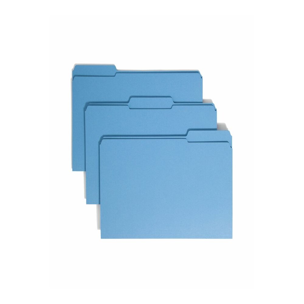 Smead Colored 1/3 Tab Cut Letter Recycled Top Tab File Folder - 8 1/2" x 11" - 3/4" Expansion - Top Tab Location - Assorted Tab Position - 11 pt. - 2 Plys - Blue - 10% Recycled - 100 / Box. Picture 5