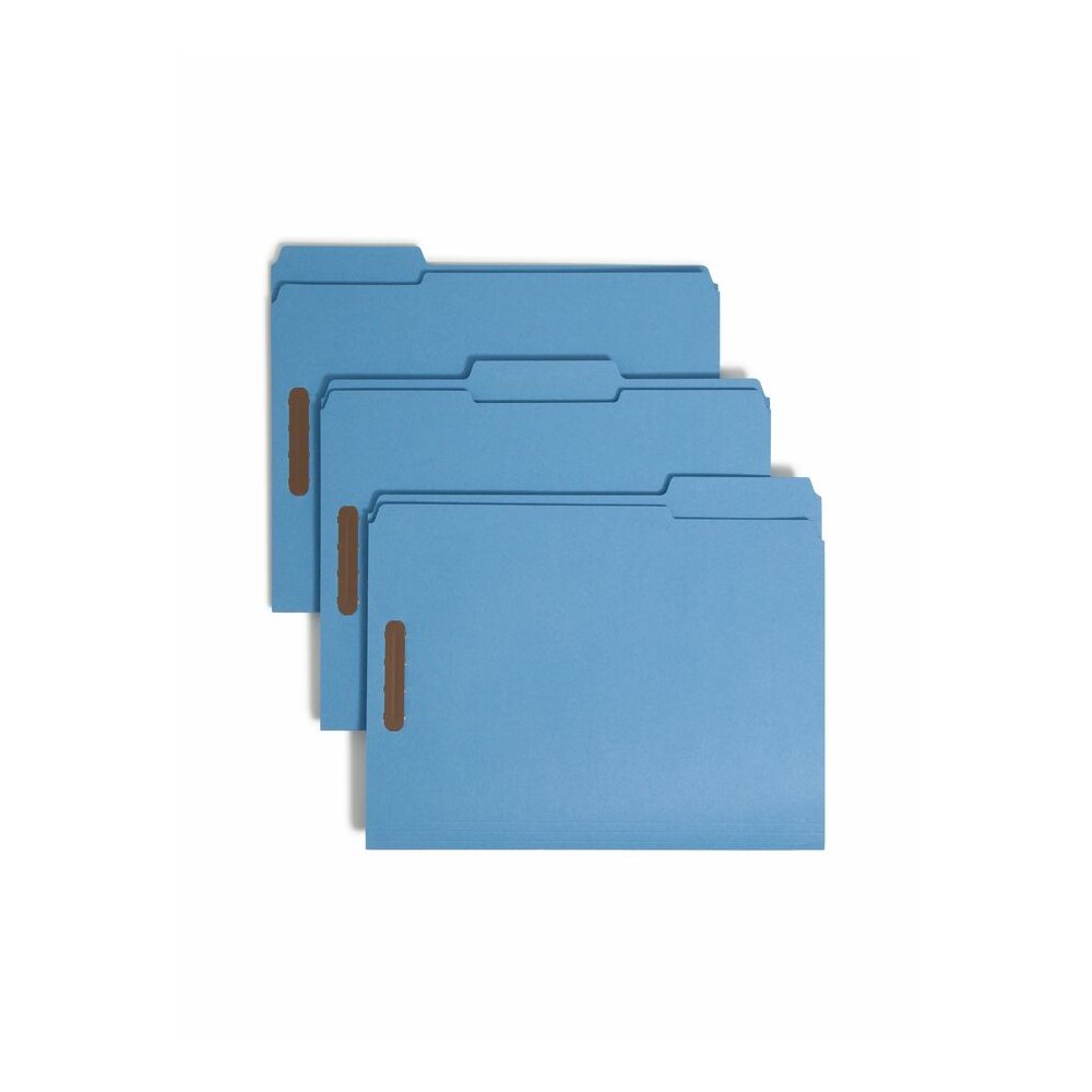 Smead Colored 1/3 Tab Cut Letter Recycled Fastener Folder - 8 1/2" x 11" - 3/4" Expansion - 2 x 2K Fastener - 2" for Folder - Top Tab Location - Assorted Tab Position - 11 pt. - 2 Plys - Blue - Reinfo. Picture 4