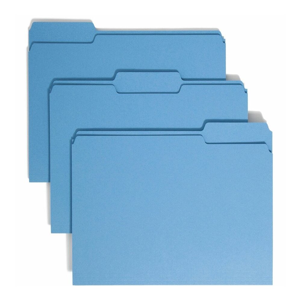 Smead 1/3 Tab Cut Letter Recycled Top Tab File Folder - 8 1/2" x 11" - 3/4" Expansion - Top Tab Location - Assorted Tab Position - 11 pt. - 1 Plys - Blue - Rounded Corner - 10% Recycled - 100 / Box. Picture 8