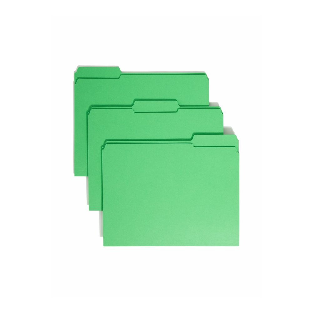 Smead Colored 1/3 Tab Cut Letter Recycled Top Tab File Folder - 8 1/2" x 11" - 3/4" Expansion - Top Tab Location - Assorted Tab Position - 11 pt. - 2 Plys - Green - 10% Recycled - 100 / Box. Picture 6