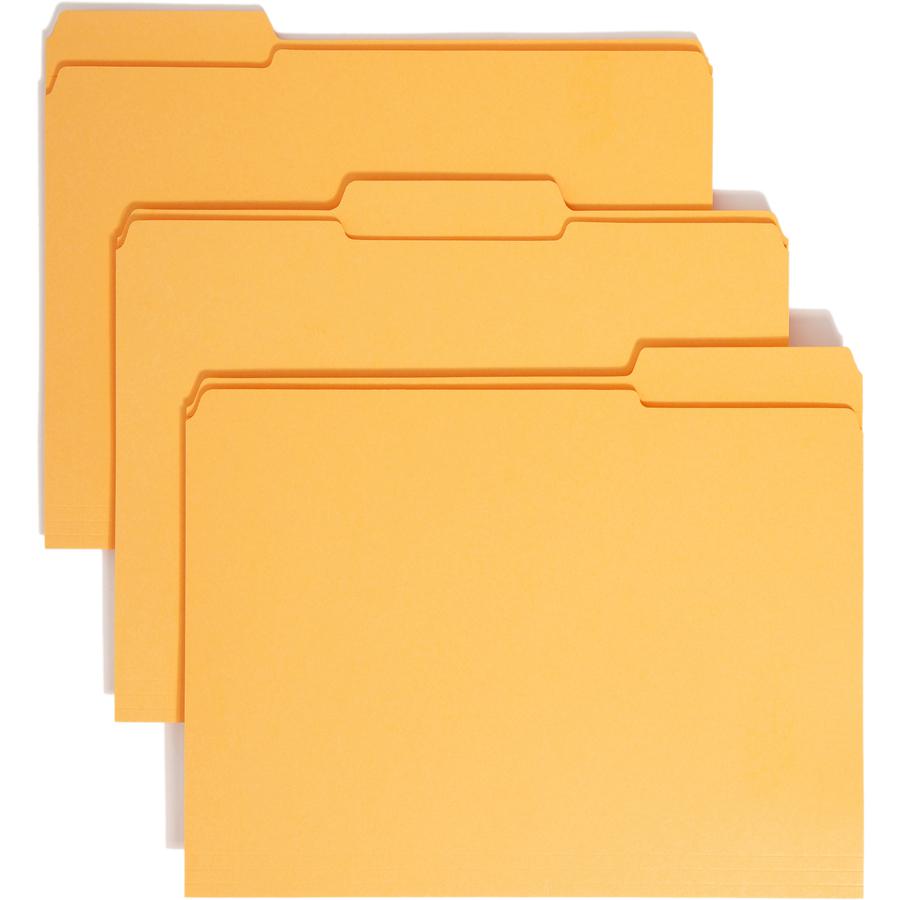 Smead Colored 1/3 Tab Cut Letter Recycled Top Tab File Folder - 8 1/2" x 11" - 3/4" Expansion - Top Tab Location - Assorted Position Tab Position - Goldenrod - 10% Recycled - 100 / Box. Picture 8