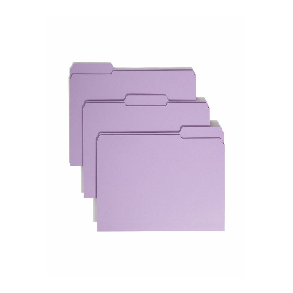 Smead Colored 1/3 Tab Cut Letter Recycled Top Tab File Folder - 8 1/2" x 11" - 3/4" Expansion - Top Tab Location - Assorted Tab Position - 11 pt. - 2 Plys - Lavender - 10% Recycled - 100 / Box. Picture 6