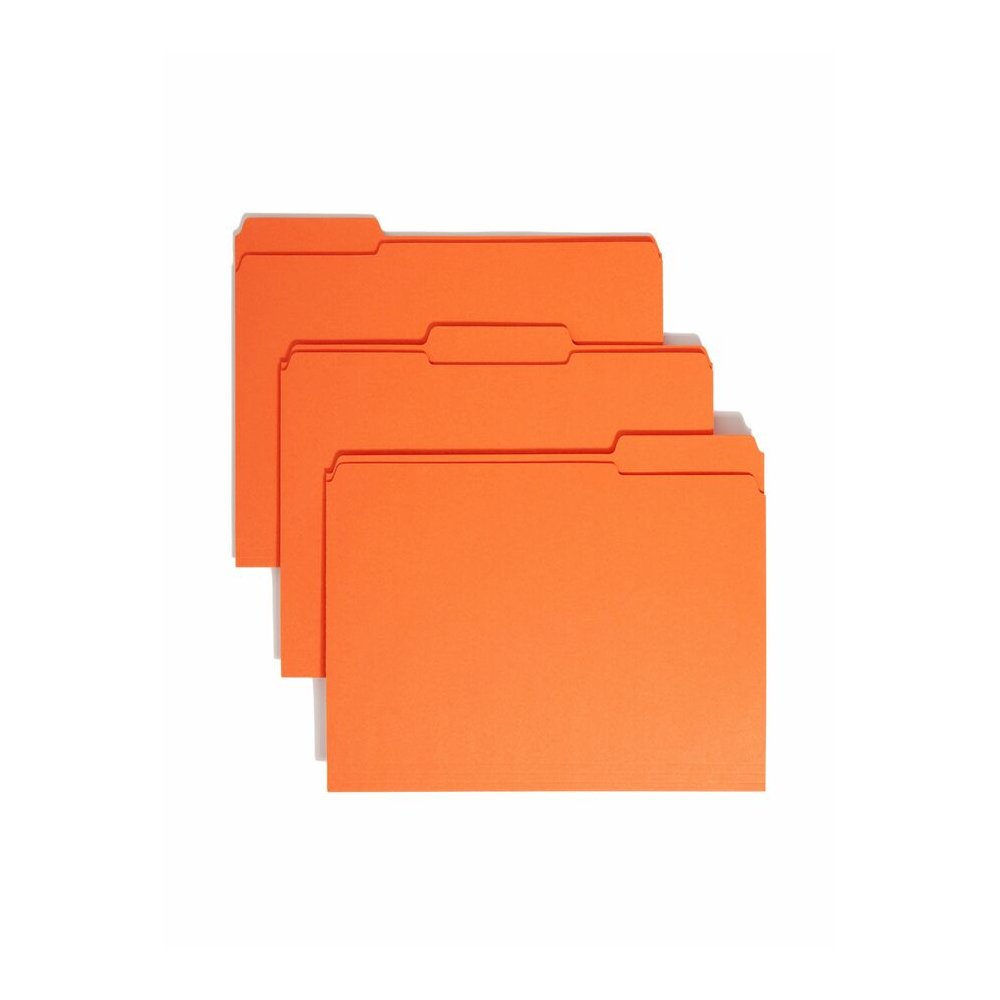 Smead Colored 1/3 Tab Cut Letter Recycled Top Tab File Folder - 8 1/2" x 11" - 3/4" Expansion - Top Tab Location - Assorted Tab Position - 11 pt. - 2 Plys - Orange - 10% Recycled - 100 / Box. Picture 5