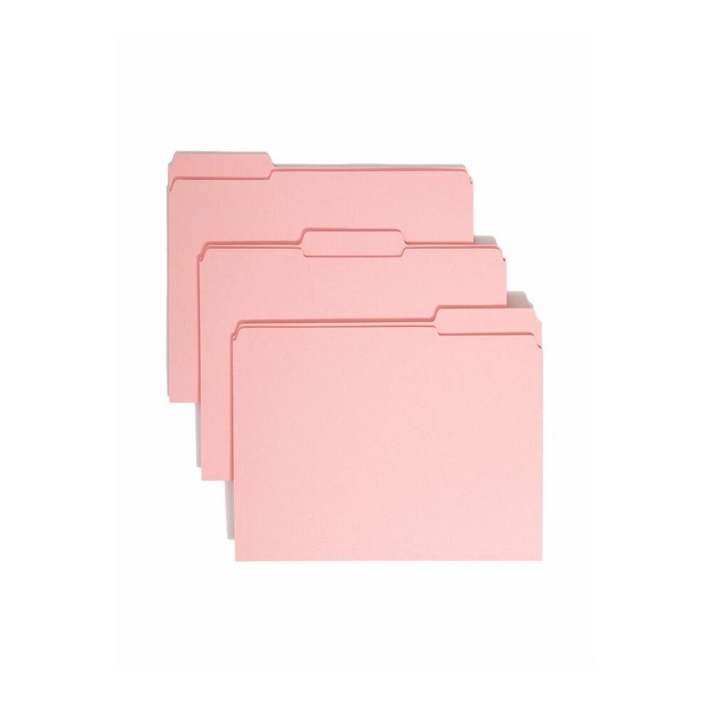 Smead Colored 1/3 Tab Cut Letter Recycled Top Tab File Folder - 8 1/2" x 11" - 3/4" Expansion - Top Tab Location - Assorted Tab Position - 11 pt. - 2 Plys - Pink - Reinforced - 10% Recycled - 100 / Bo. Picture 6