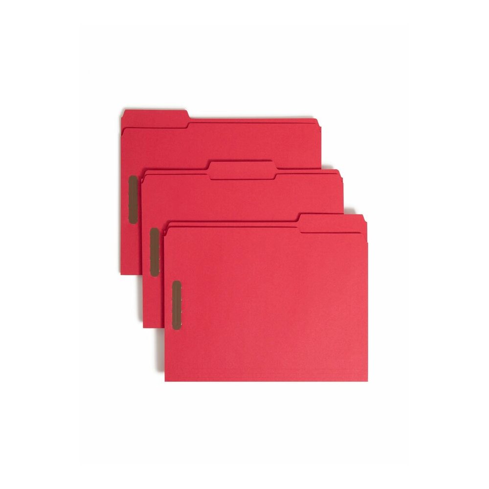 Smead Colored 1/3 Tab Cut Letter Recycled Fastener Folder - 8 1/2" x 11" - 3/4" Expansion - 2 x 2K Fastener - 2" for Folder - Top Tab Location - Assorted Tab Position - 11 pt. - 2 Plys - Red - Reinfor. Picture 7