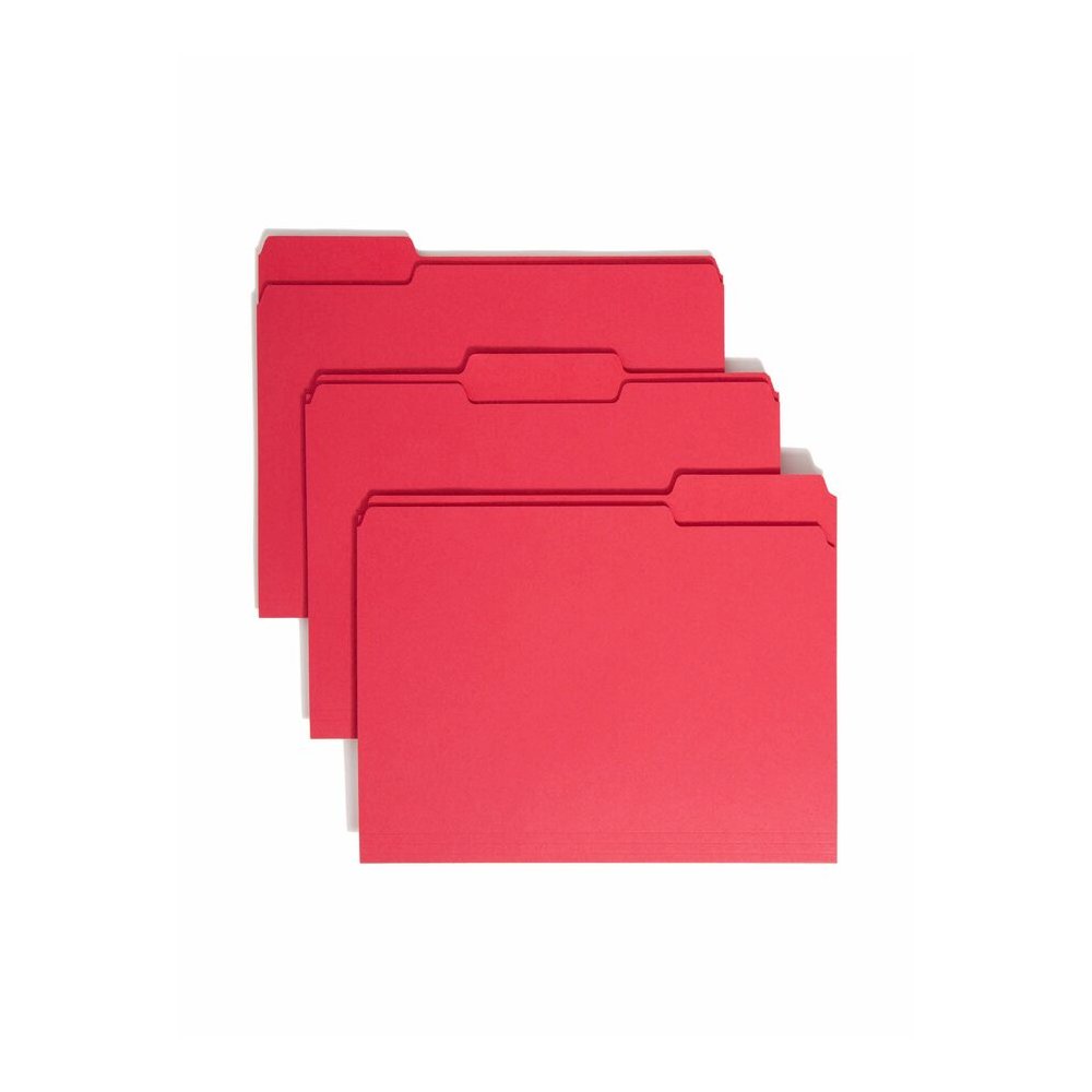 Smead 1/3 Tab Cut Letter Recycled Top Tab File Folder - 8 1/2" x 11" - 3/4" Expansion - Top Tab Location - Assorted Tab Position - 11 pt. - 1 Plys - Red - Rounded Corner - 10% Recycled - 100 / Box. Picture 8