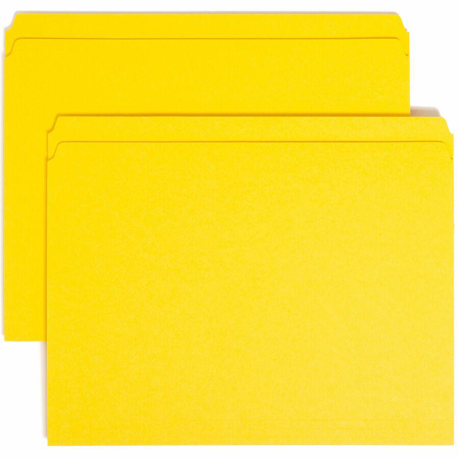 Smead Colored Straight Tab Cut Letter Recycled Top Tab File Folder - 8 1/2" x 11" - 3/4" Expansion - Yellow - 10% Recycled - 100 / Box. Picture 9