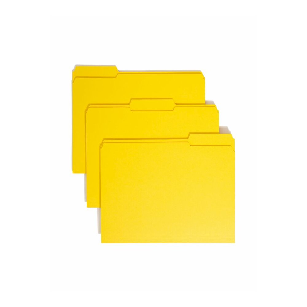 Smead Colored 1/3 Tab Cut Letter Recycled Top Tab File Folder - 8 1/2" x 11" - Top Tab Location - Assorted Tab Position - 11 pt. - 2 Plys - Yellow - 10% Recycled - 100 / Box. Picture 6