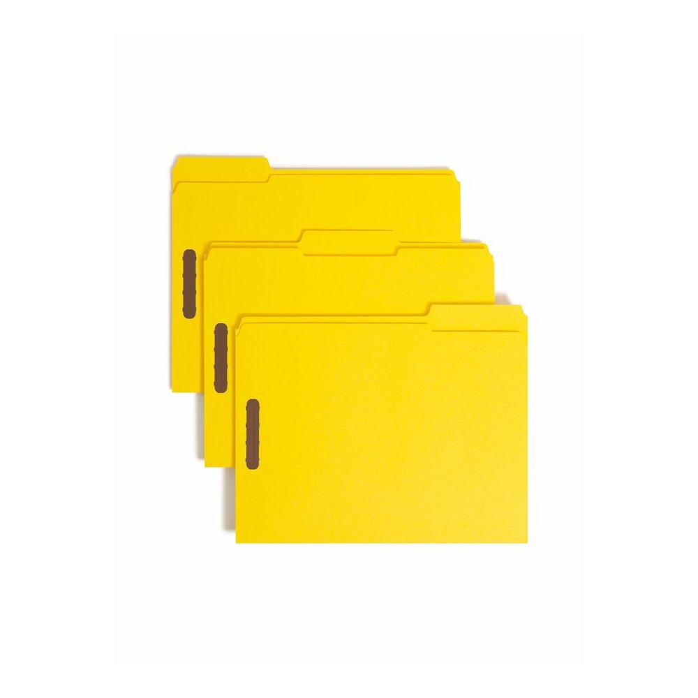 Smead Colored 1/3 Tab Cut Letter Recycled Fastener Folder - 8 1/2" x 11" - 3/4" Expansion - 2 x 2K Fastener - 2" for Folder - Top Tab Location - Assorted Tab Position - 11 pt. - 2 Plys - Yellow - Rein. Picture 7