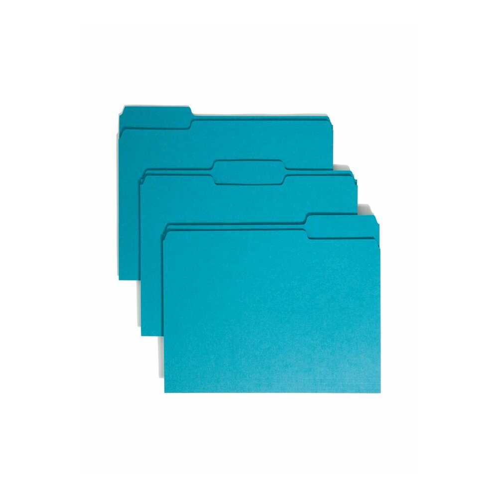 Smead Colored 1/3 Tab Cut Letter Recycled Top Tab File Folder - 8 1/2" x 11" - 3/4" Expansion - Top Tab Location - Assorted Tab Position - 11 pt. - 1 Plys - Teal - Rounded Corner - 10% Recycled - 100 . Picture 7