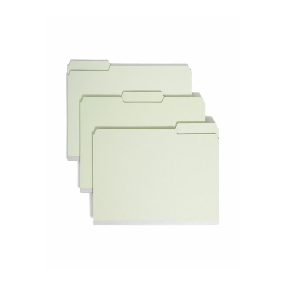 Smead 1/3 Tab Cut Letter Recycled Top Tab File Folder - 8 1/2" x 11" - 2" Expansion - Top Tab Location - Assorted Tab Position - 25 pt. - Pressboard - Gray/Green - Heavy Duty, Rounded Corner, Wear Res. Picture 7