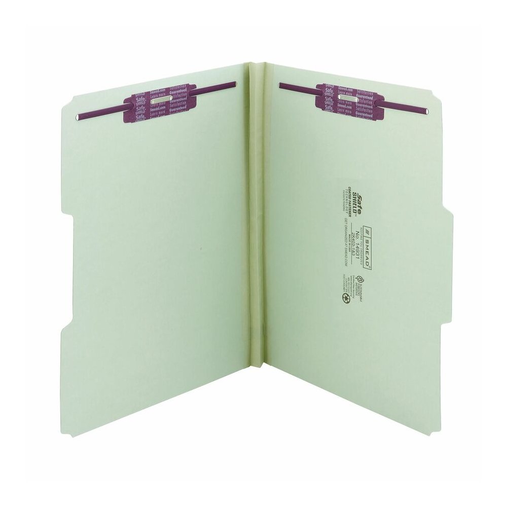 Smead 1/3 Tab Cut Letter Recycled Fastener Folder - 8 1/2" x 11" - 1" Expansion - 2 x 2S Fastener - 2" for Folder - Top Tab Location - Assorted Tab Position - 25 pt. - Pressboard - Gray, Green - 100% . Picture 2