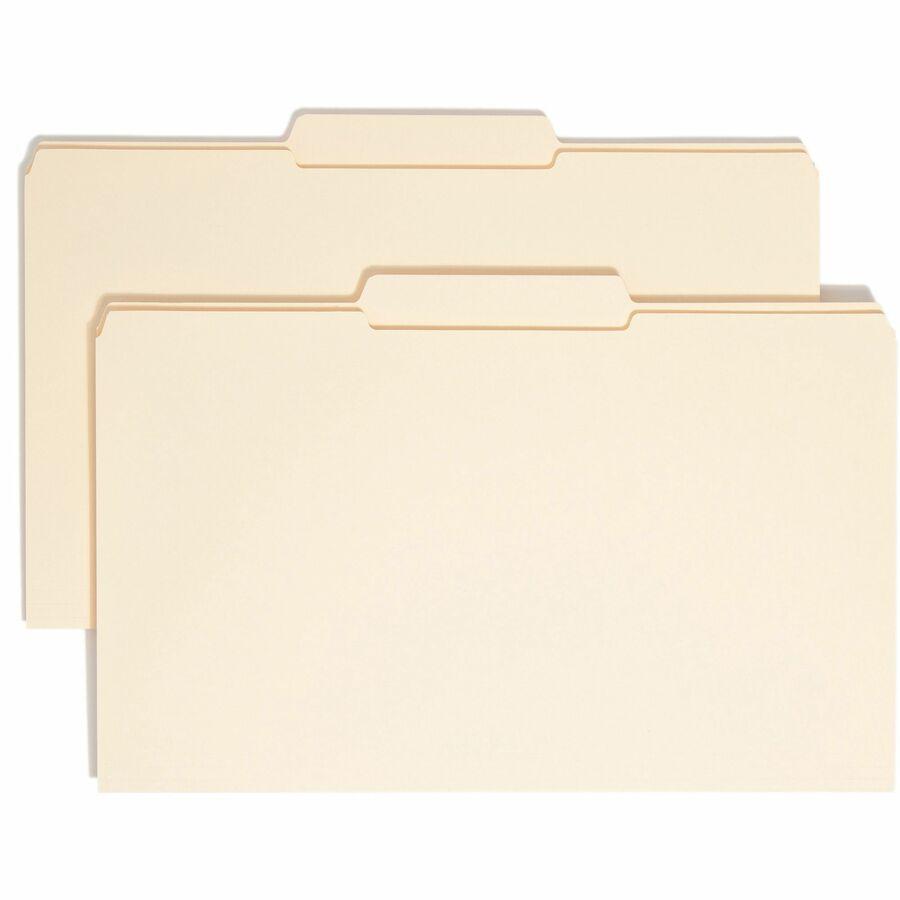 Smead 1/3 Tab Cut Legal Recycled Top Tab File Folder - 8 1/2" x 14" - 3/4" Expansion - Top Tab Location - Second Tab Position - Manila - Manila - 10% Recycled - 100 / Box. Picture 9