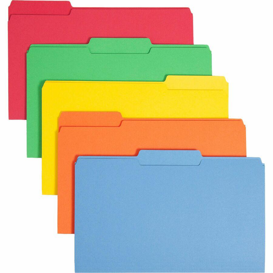 Smead Colored 1/3 Tab Cut Legal Recycled Top Tab File Folder - 8 1/2" x 14" - 3/4" Expansion - Top Tab Location - Assorted Position Tab Position - Blue, Green, Orange, Red, Yellow - 10% Recycled - 100. Picture 11