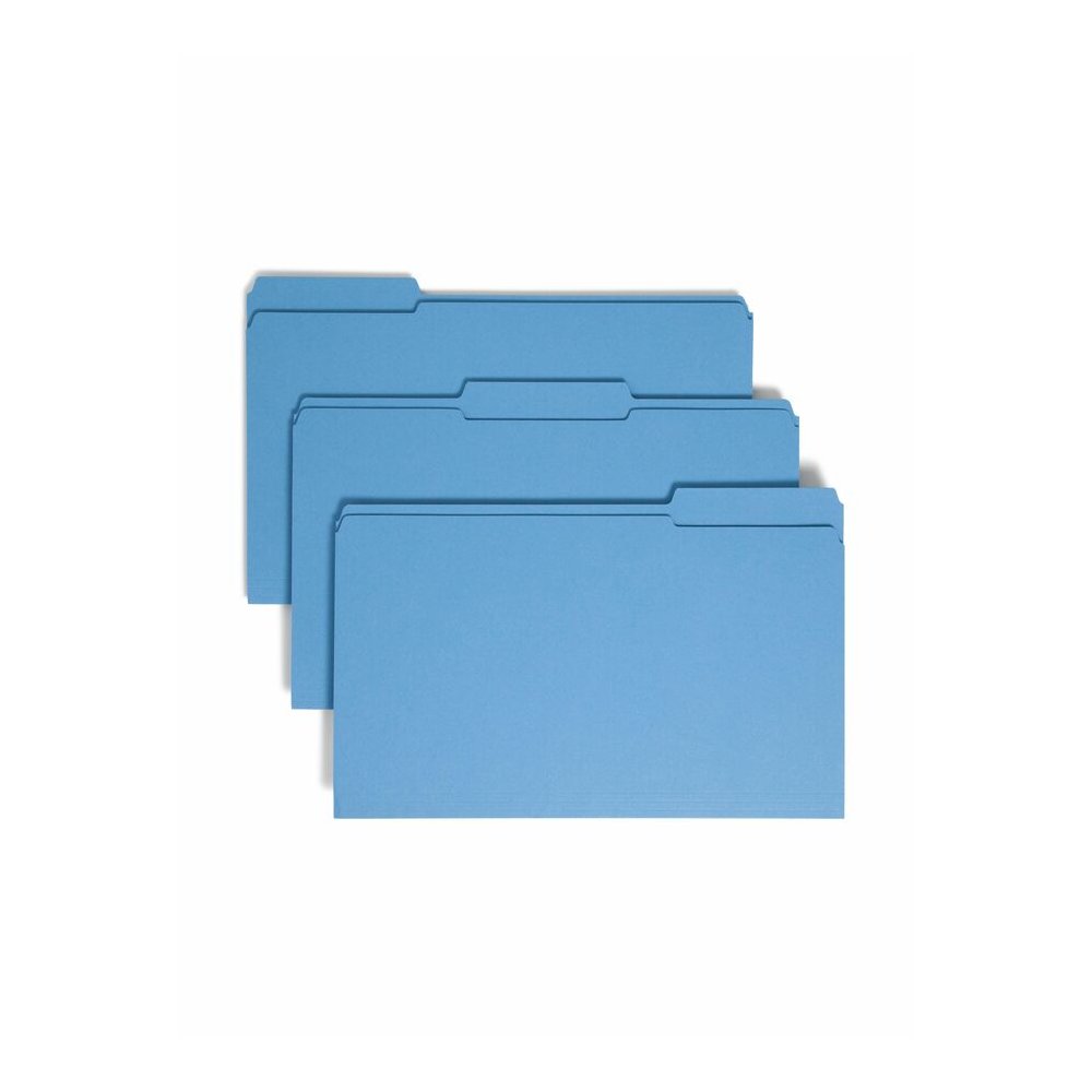 Smead Colored 1/3 Tab Cut Legal Recycled Top Tab File Folder - 8 1/2" x 14" - 3/4" Expansion - Top Tab Location - Assorted Tab Position - 11 pt. - 2 Plys - Blue - Reinforced - 10% Recycled - 100 / Box. Picture 6
