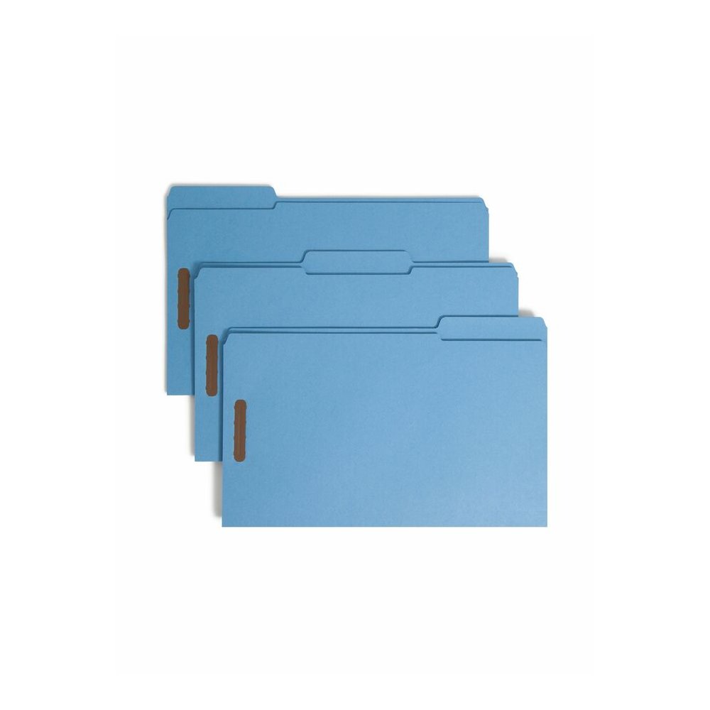 Smead Colored 1/3 Tab Cut Legal Recycled Fastener Folder - 8 1/2" x 14" - 3/4" Expansion - 2 x 2K Fastener - 2" for Folder - Top Tab Location - Assorted Tab Position - 11 pt. - 2 Plys - Blue - Reinfor. Picture 7