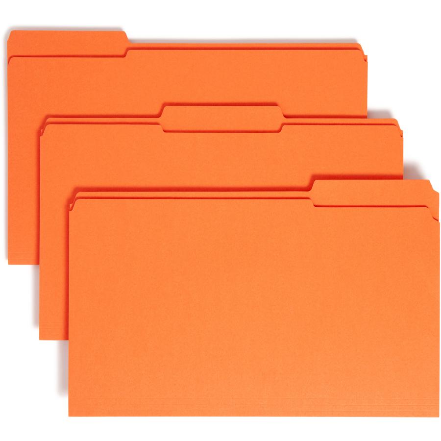 Smead Colored 1/3 Tab Cut Legal Recycled Top Tab File Folder - 8 1/2" x 14" - 3/4" Expansion - Top Tab Location - Assorted Position Tab Position - Orange - 10% Recycled - 100 / Box. Picture 8