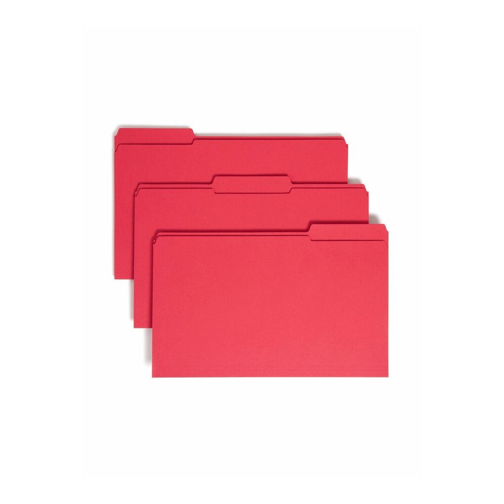 Smead Colored 1/3 Tab Cut Legal Recycled Top Tab File Folder - 8 1/2" x 14" - 3/4" Expansion - Top Tab Location - Assorted Tab Position - 11 pt. - 2 Plys - Red - 10% Recycled - 100 / Box. Picture 6