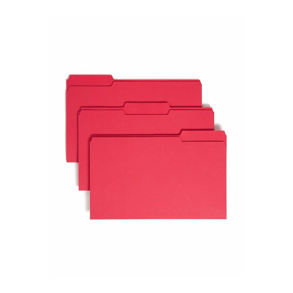 Smead Colored 1/3 Tab Cut Legal Recycled Top Tab File Folder - 8 1/2" x 14" - 3/4" Expansion - Top Tab Location - Assorted Tab Position - 11 pt. - 1 Plys - Red - Rounded Corner - 10% Recycled - 100 / . Picture 7