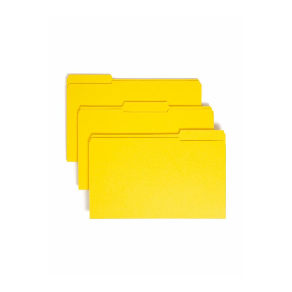 Smead Colored 1/3 Tab Cut Legal Recycled Top Tab File Folder - 8 1/2" x 14" - 3/4" Expansion - Top Tab Location - Assorted Tab Position - 11 pt. - 2 Plys - Yellow - 10% Recycled - 100 / Box. Picture 6