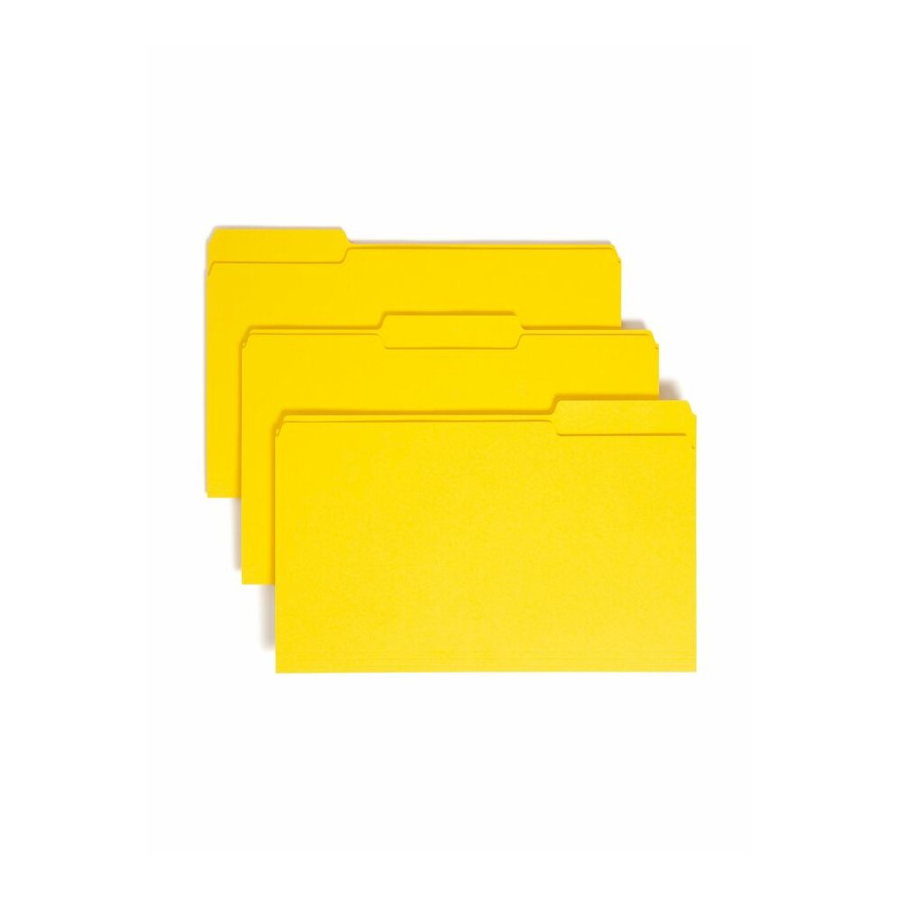Smead Colored 1/3 Tab Cut Legal Recycled Top Tab File Folder - 8 1/2" x 14" - 3/4" Expansion - Top Tab Location - Assorted Tab Position - 11 pt. - 1 Plys - Vinyl - Yellow - Rounded Corner - 10% Recycl. Picture 7