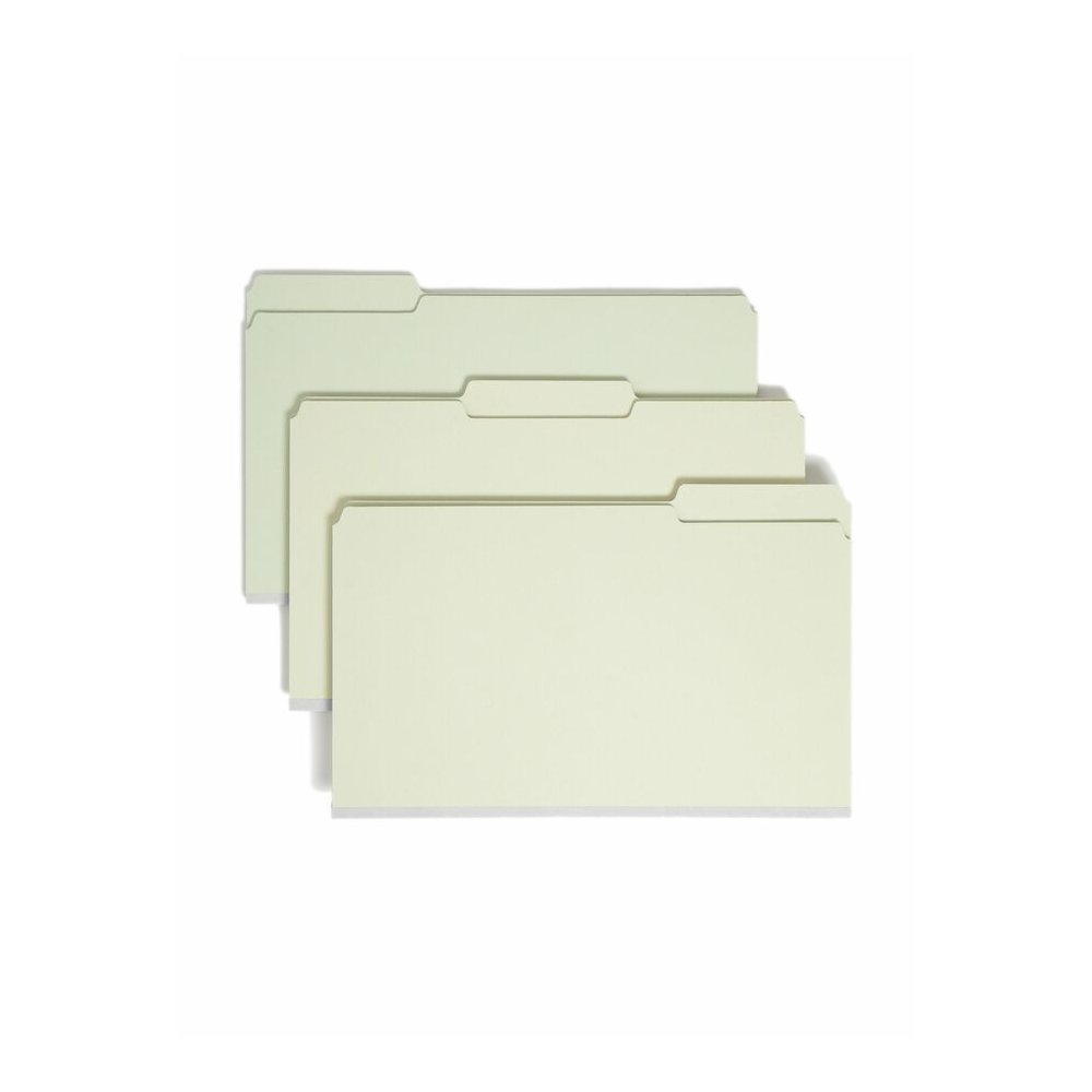 Smead 1/3 Tab Cut Legal Recycled Top Tab File Folder - 8 1/2" x 14" - 1" Expansion - Top Tab Location - Assorted Tab Position - 25 pt. - Pressboard - Gray, Green - Heavy Duty, Rounded Corner, Wear Res. Picture 7