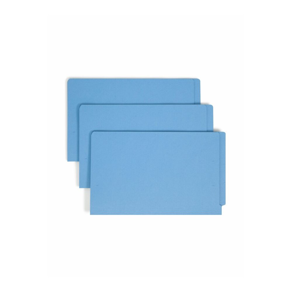 Smead Shelf-Master Straight Tab Cut Legal Recycled Fastener Folder - 8 1/2" x 14" - 3/4" Expansion - 2 x 2B Fastener - End Tab Location - 11 pt. - 2 Plys - Blue - Heavyweight - 10% Recycled - 50 / Box. Picture 6