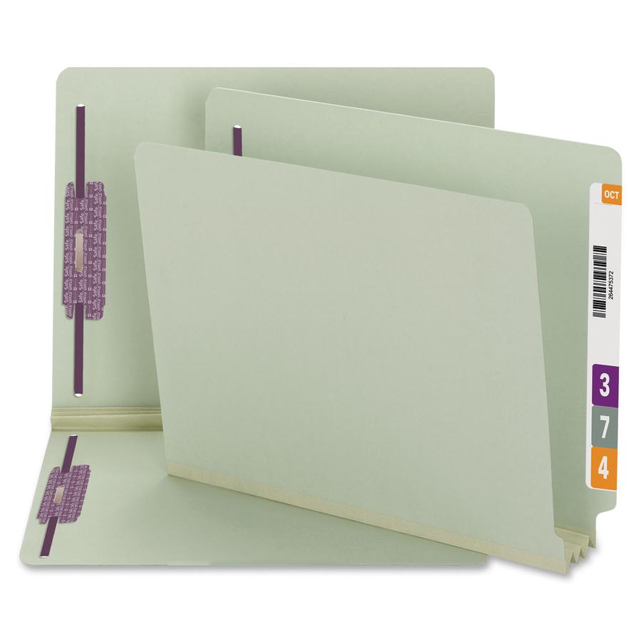 Smead Letter Recycled Fastener Folder - 8 1/2" x 11" - 3" Expansion - 2 x 2S Fastener(s) - 2" Fastener Capacity for Folder - End Tab Location - Pressboard - Gray, Green - 100% Recycled - 25 / Box. Picture 8