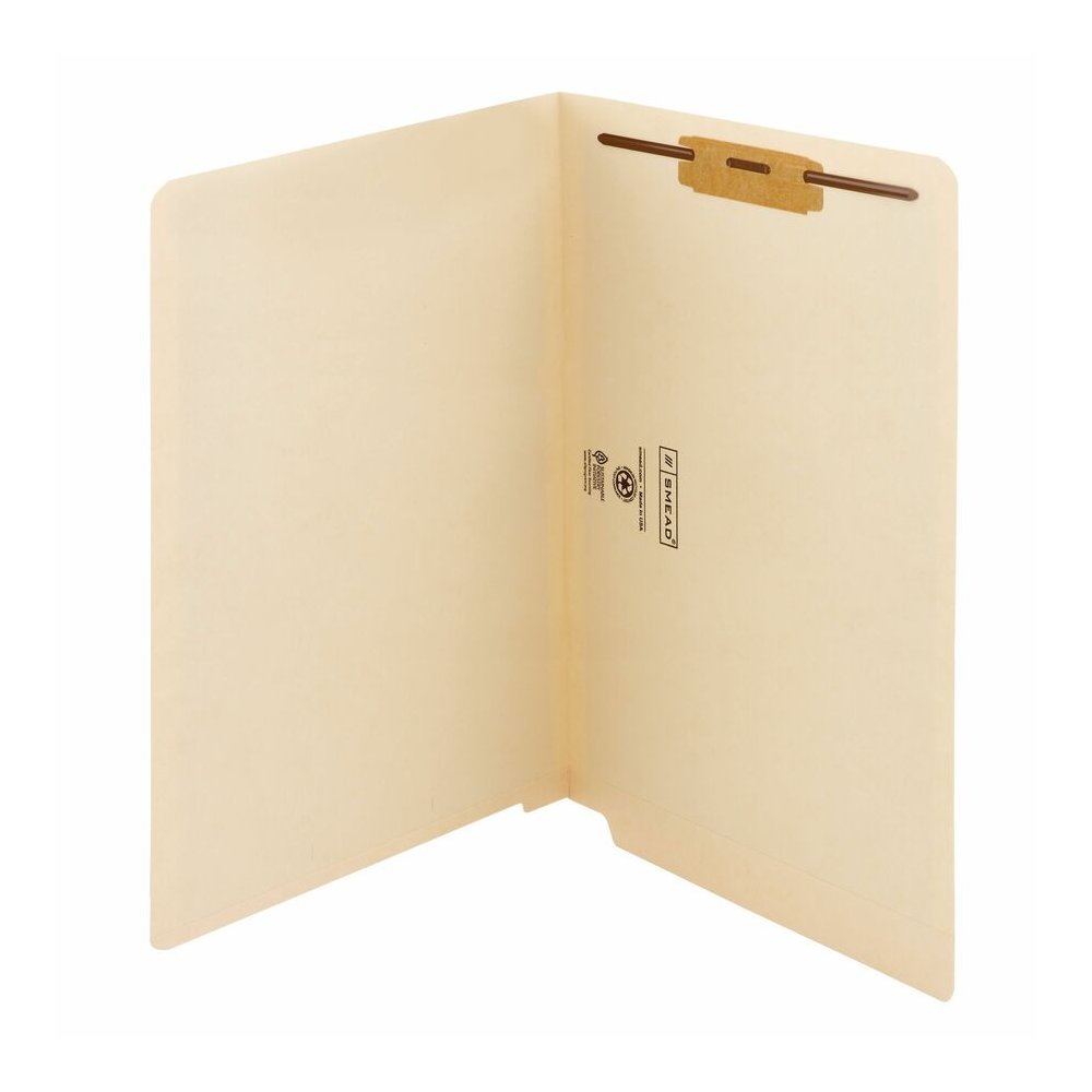 Smead Straight Tab Cut Legal Yes Fastener Folder - 8 1/2" x 14" - 3/4" Expansion - 1 x 2B Fastener - 2" for Folder - End Tab Location - 11 pt. - 2 Plys - Manila - Reinforced Tab, Embossed - 10% Recycl. Picture 8