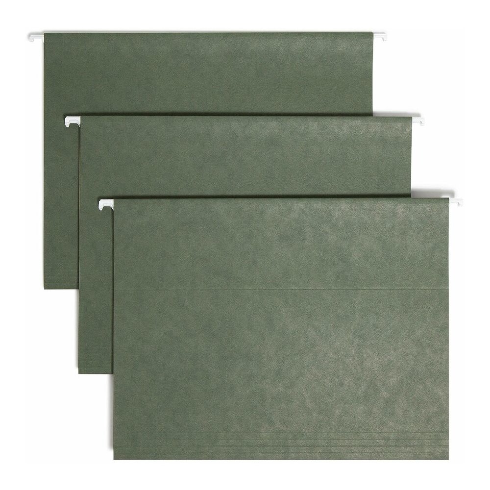 Smead 1/5 Tab Cut Letter Recycled Hanging Folder - 8 1/2" x 11" - Top Tab Location - Assorted Tab Position - 11 pt. - Vinyl - Standard Green - 10% Recycled - 25 / Box. Picture 7