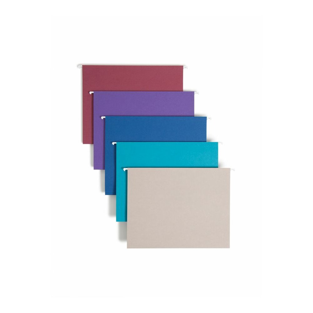 Smead Colored 1/5 Tab Cut Letter Recycled Hanging Folder - 8 1/2" x 11" - Top Tab Location - Assorted Tab Position - 11 pt. - Vinyl - Gray, Maroon, Navy, Purple, Teal - Repositionable Tab - 10% Recycl. Picture 7