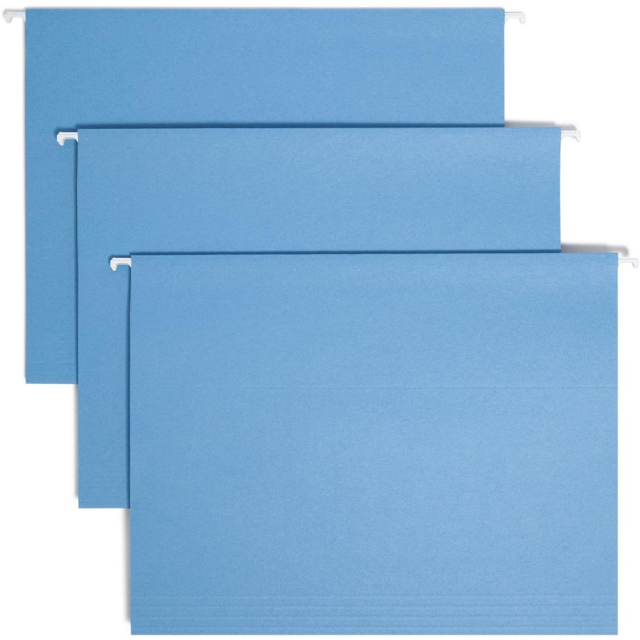 Smead Colored 1/5 Tab Cut Letter Recycled Hanging Folder - 8 1/2" x 11" - Top Tab Location - Assorted Tab Position - 11 pt. - Vinyl - Blue - 10% Recycled - 25 / Box. Picture 9