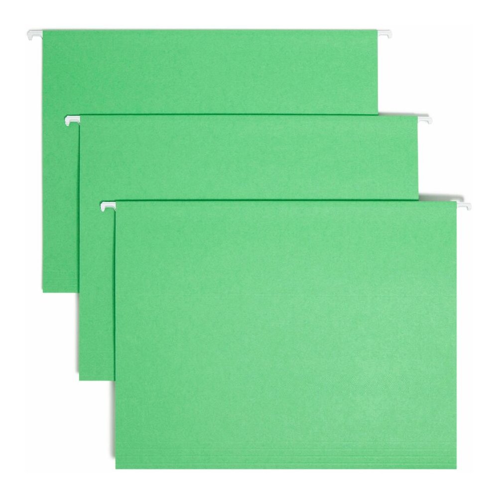 Smead Colored 1/5 Tab Cut Letter Recycled Hanging Folder - 8 1/2" x 11" - Top Tab Location - Assorted Tab Position - 11 pt. - Vinyl - Green - 10% Recycled - 25 / Box. Picture 7