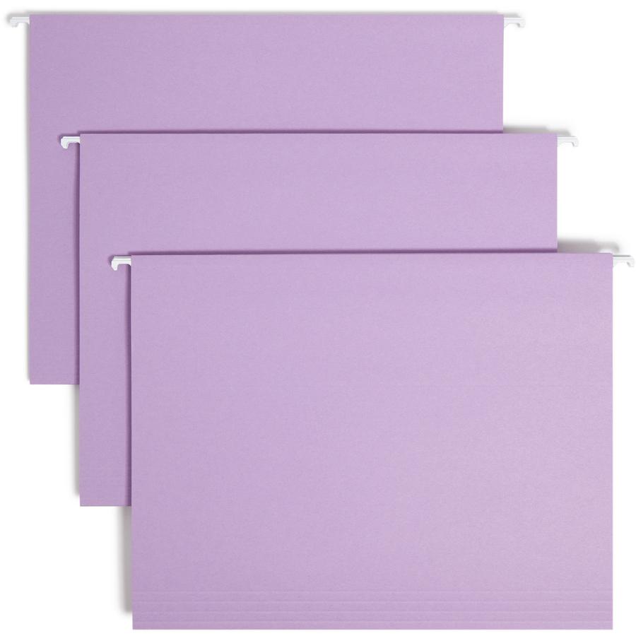 Smead Colored 1/5 Tab Cut Letter Recycled Hanging Folder - 8 1/2" x 11" - Top Tab Location - Assorted Tab Position - 11 pt. - Vinyl - Lavender - 10% Recycled - 25 / Box. Picture 9