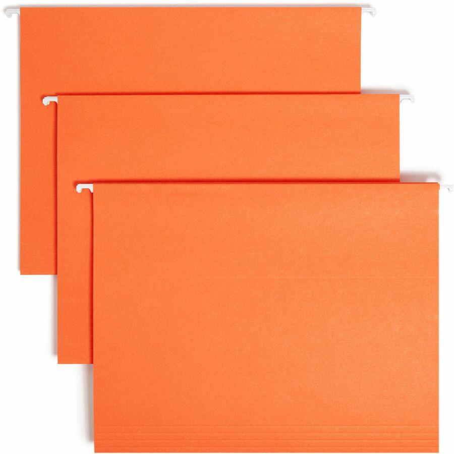 Smead Colored 1/5 Tab Cut Letter Recycled Hanging Folder - 8 1/2" x 11" - Top Tab Location - Assorted Tab Position - 11 pt. - Vinyl - Orange - 10% Recycled - 25 / Box. Picture 9