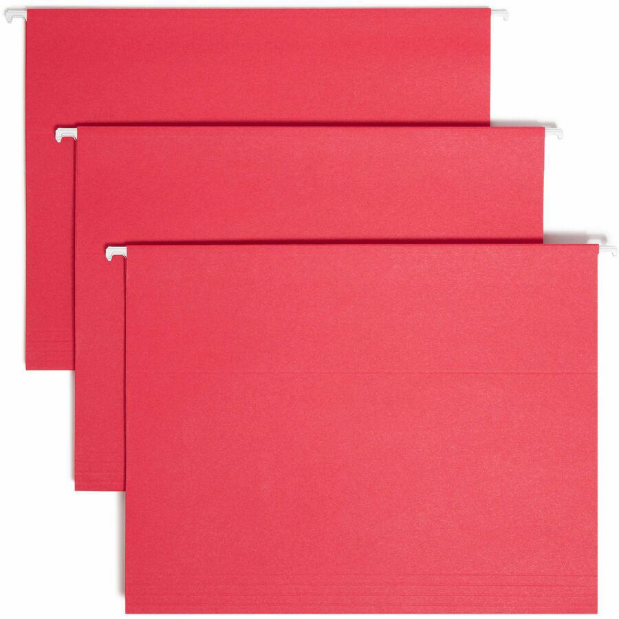 Smead Colored 1/5 Tab Cut Letter Recycled Hanging Folder - 8 1/2" x 11" - Top Tab Location - Assorted Tab Position - 11 pt. - Vinyl - Red - 10% Recycled - 25 / Box. Picture 9