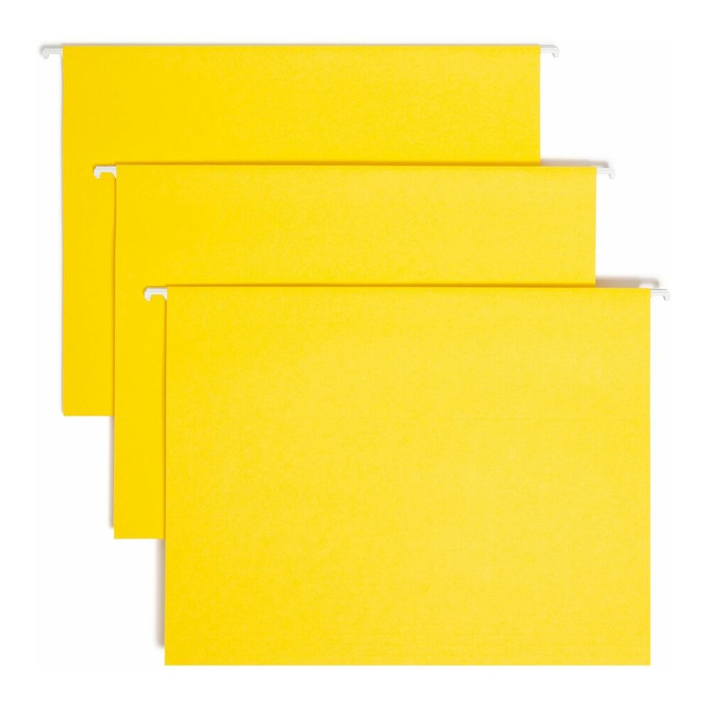 Smead Colored 1/5 Tab Cut Letter Recycled Hanging Folder - 8 1/2" x 11" - Top Tab Location - Assorted Tab Position - 11 pt. - Vinyl - Yellow - 10% Recycled - 25 / Box. Picture 7