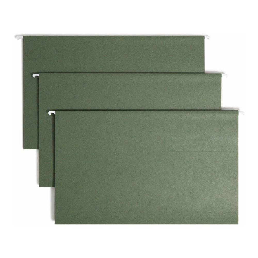 Smead 1/5 Tab Cut Legal Recycled Hanging Folder - 8 1/2" x 14" - Top Tab Location - Assorted Tab Position - 11 pt. - Vinyl - Standard Green - 10% Recycled - 25 / Box. Picture 7